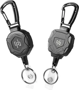 2-Pack Heavy-Duty Retractable Keychain with Carabiner – Tactical ID Badge Reel with 32-Inch Steel Retractable Cord, 8 oz Capacity