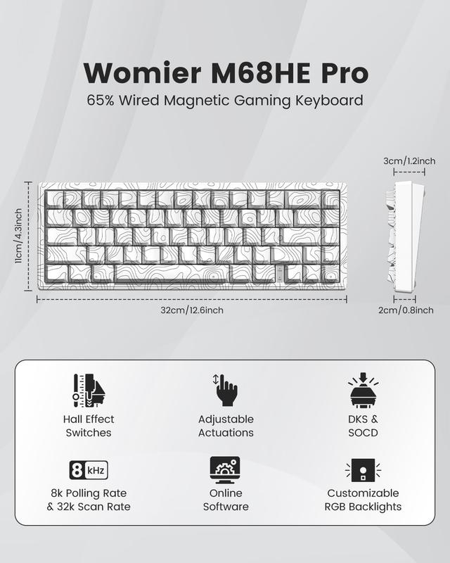 Womier M68HE  65% Hall Effect Wired Mechanical Gaming Keyboard,Hot Swappable Magnetic Switches