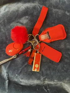Safety Key Chain Set Red, Fashionable Keychain & Phone Chain & Wristband, Trendy Exquisite Accessories for Women