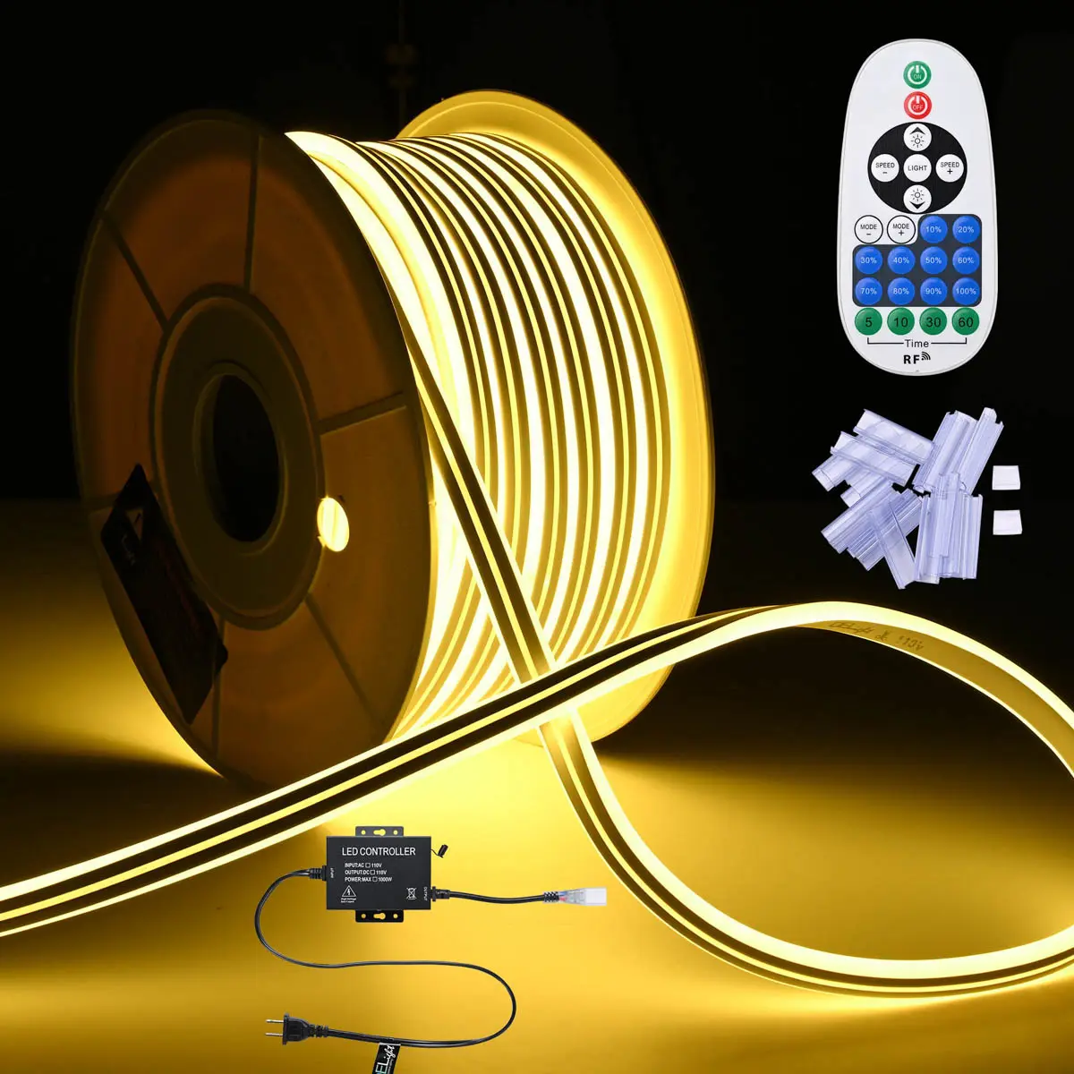 Yescom 100ft Flex LED Neon Rope Light Warm White RF Remote