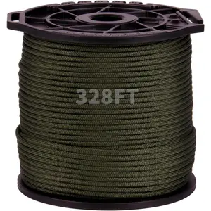 Paracord Rope, 100M/328FT, 4mm, 9 Strand Parachute Spool Cord Nylon Paracord Rope for Camping Hammock Clotheslie Hiking Fishing  (Green)