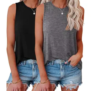 2 Pack Womens Tank Tops Summer Crew Neck Sleeveless Loose Fit Casual Shirts Flowy Basic Tees Fashion OutfitsGift