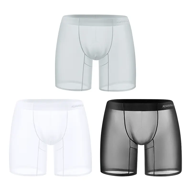 3Pcs Mixed Colors Extended Ice Silk Transparent Men's Underwear Sports Comfortable Traceless Men's Pants Home Casual Shorts Ultra-thin Tights Men's Fitness Training Quick-drying Sports
