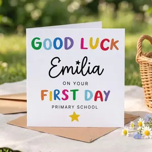 Custom Good Luck Card First Day of School, Personalised Primary School Card for Child, Back to School Greeting Card