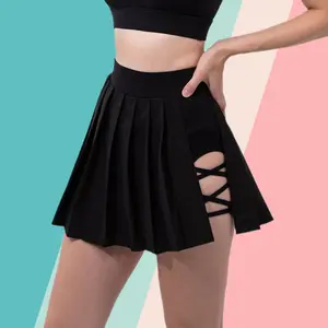 High Waist Pleated Skirt Side Pockets and Asymmetric Hem Quick Dry Women Sports Short Skirt for Running Fitness Tennis Yoga Athletic Skorts