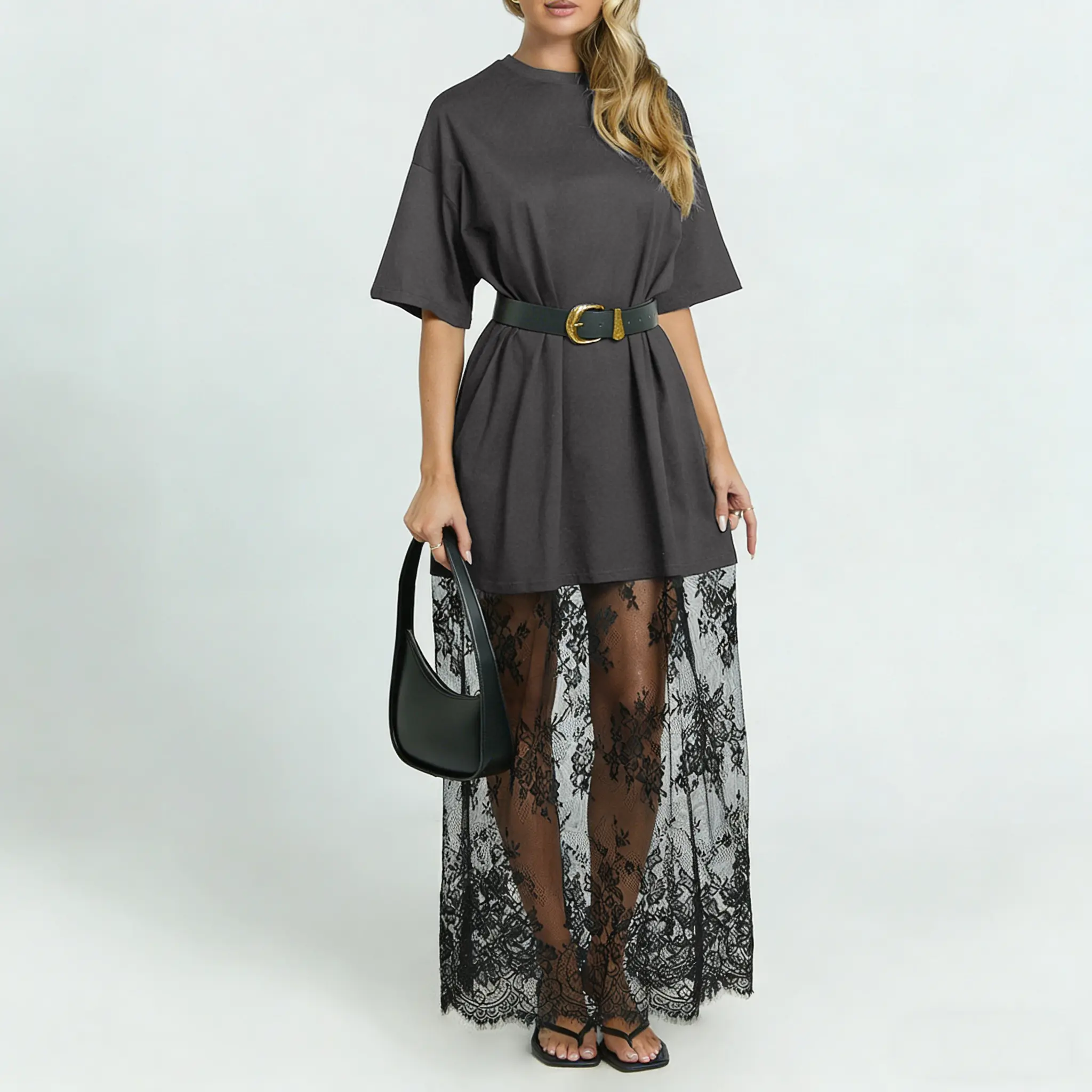 Mntaor Women's Oversized T-Shirt Maxi Dress with Sheer Lace Hem Drop Shoulder Short Sleeve Perfect for Street Style - TikTok Shop Mntaor Women's Oversized T-Shirt Maxi Dress with Sheer Lace Hem Drop Shoulder Short Sleeve Perfect for Street Style - TikTok Shop