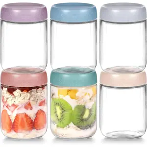 BASIC SUPPLY 6 Pack Overnight Oats Containers with Lids, Wide Mouth Mason Jars 16oz, Glass Food Storage Containers with Airtight Lids, Overnight Oats Jars for Snack Yogurt Salad Spice Cereal