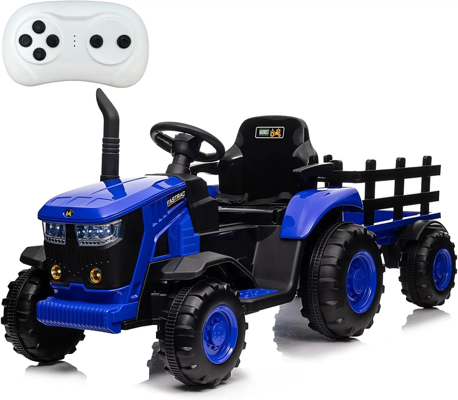 Kids Ride-On Tractor with Parent Remote Control, Electric Toy Tractor with 35W Dual Motors, Bluetooth Music, 3 Speeds & Safety Belt, Fun LED Lights, USB Port, Outdoor Toy for Toddlers Gifts, B;Ue