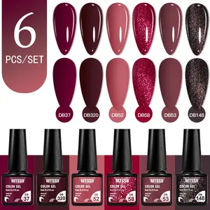 MTSSII 6pcs New Gel Nail Polish Set, Raspberry Red Popular Color Gel Polish Soak Off UV/LED Semi-Permanent Nail Gel Polish Manicure Varnish DIY Starter Set, Nail Care