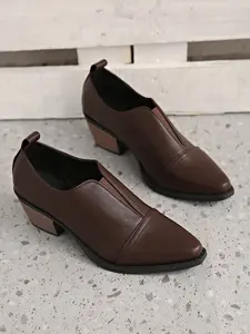 New Fashion Stylish British Style Pointed Toe Thick Heel Single Shoe for Women, Vintage Retro Deep Mouth Soft Leather Slip-On Small Boot Footwear