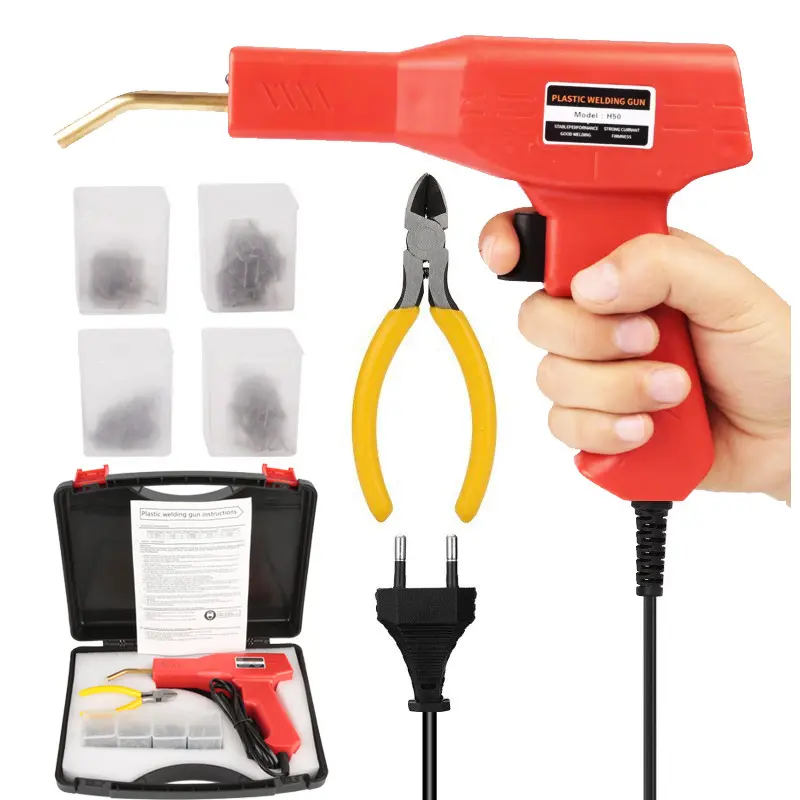 Automotive Plastic Bumper Repair Pack with Pliers and 200pcs Staples, Manual Garage Hardware Tool Set for Cracked Plastics, Daily Maintenance Kit with Storage Case