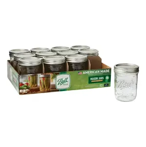 Ball Wide Mouth Pint 16oz. Glass Mason Jars with Lids and Bands, 12 Count