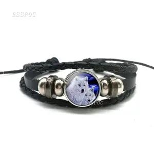 Handmade Leather Bracelet with Wolf and Full Moon Design luminous bracelet woman bracelet stainless steel tiktok jewelry