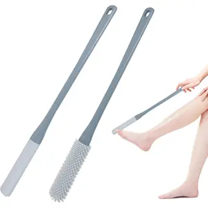 Toe Cleaning Brush 15.7" Foot Scrubber in Shower with Long Handle Silicone Foot Brush Soft Skin Exfoliation Lotion Applicator for Foot Seniors,Elderly, Men and Women 2Pack