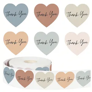 500 Pack Heart Shaped Thank You Stickers Roll, Bohemian Style Self-Adhesive Labels for Small Business, Elegant Envelope Sealing and Gift Decoration