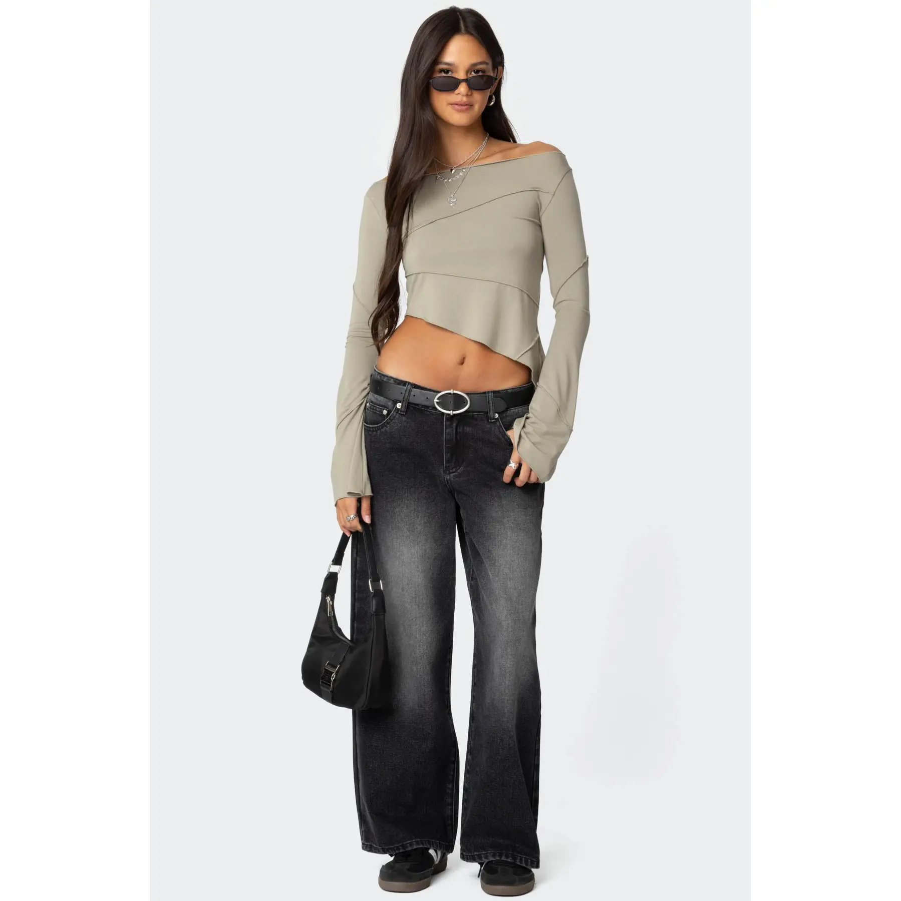 Petite Magda Acid Wash Low Rise Baggy Jeans