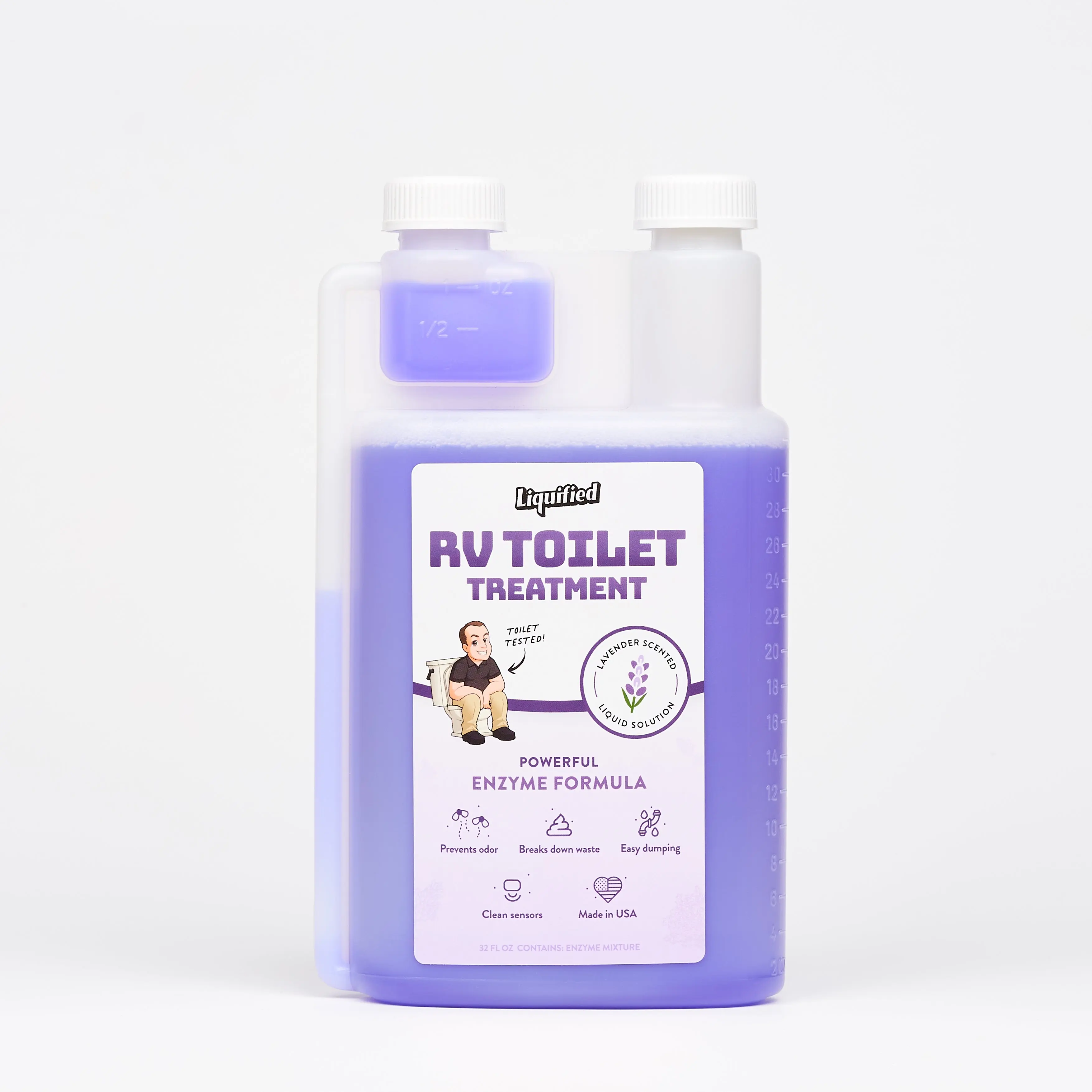 Liquified RV Biodegradable Enzyme-Based RV Toilet Treatment - Lavender Scent, 32 fl oz Single Bottle with Measuring Cap, Biodegradable Deodorizing Fragrant Freshening Enzyme Toilet Cleaners for RV Household Use, Biodegradable Toilet Cleaners, Deodorizing
