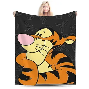 DISNEY CLASSIC Tigger Throw Blanket – Adorable Tigger  Character Design, Black Background with Insect Pattern, Soft Fleece Blanket for Kids, Bedroom or Gift