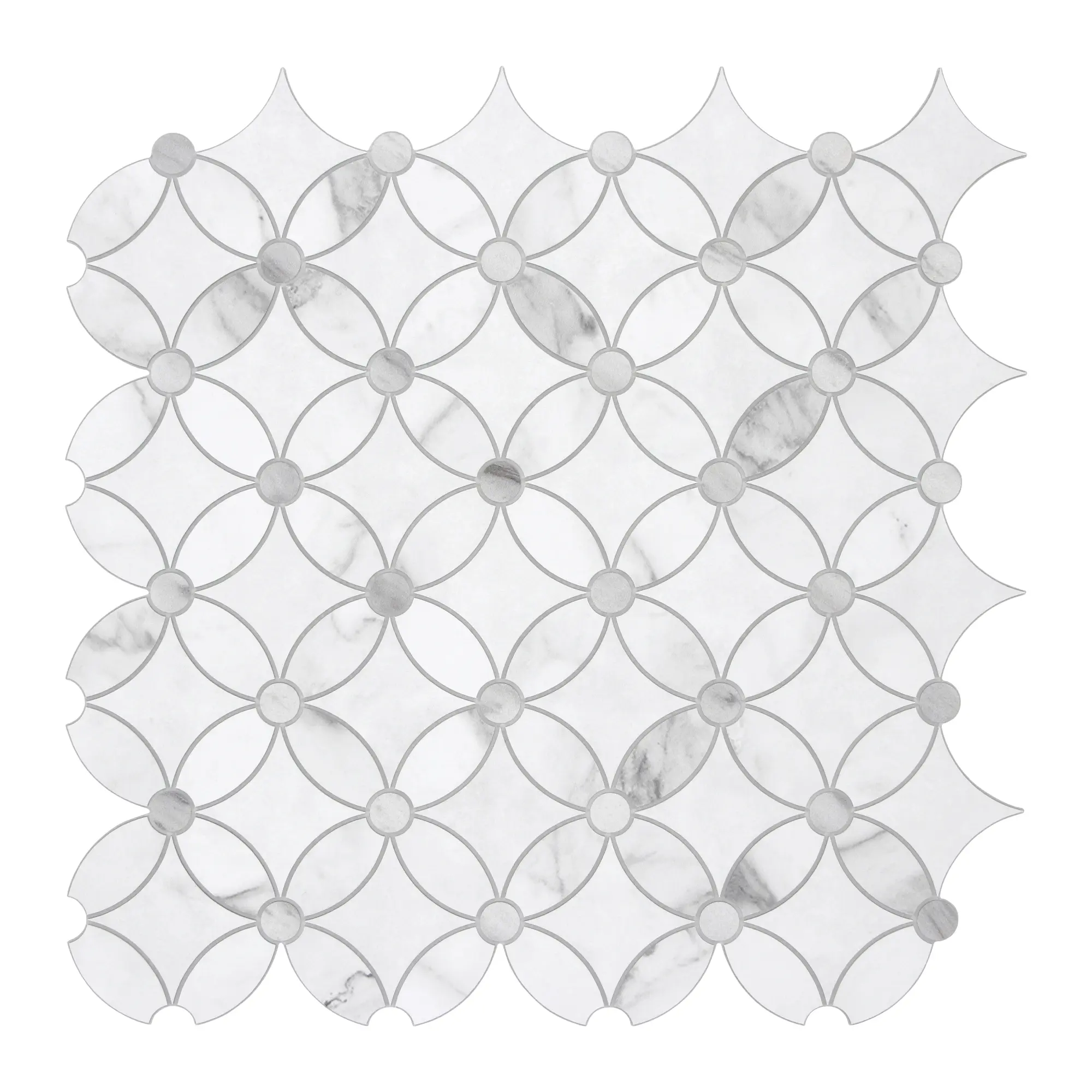 INNO STICKERS 10-Sheet 3 mm 11.2x11.2" Stone Composite Backsplash Tile, Waterjet Peel-and-Stick Self-Adhesive White Marble Wall Panels for DIY Users' Kitchen, Bathroom, 8.84 sq. ft. Coverage, Peel & Stick, Decorative