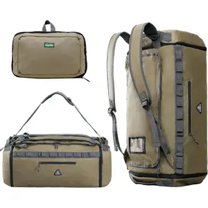 Duffel Backpack Bag 50L Water Repellent  Gym Bag Foldable Men Women with Shoe Compartment for Travel Hiking Camping Outdoor, Upgrade, Khaki