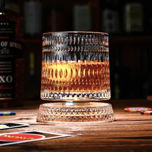 Old Fashioned Glass 360° Spinning Crystal Glass Bar Utensils for Home Kitchen Whiskey & Wine Glass, Elegant European Barware