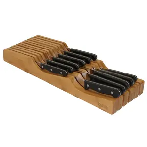 In-Drawer Bamboo Knife Organizer – Natural Wood, Space-Saving & Easy to Clean