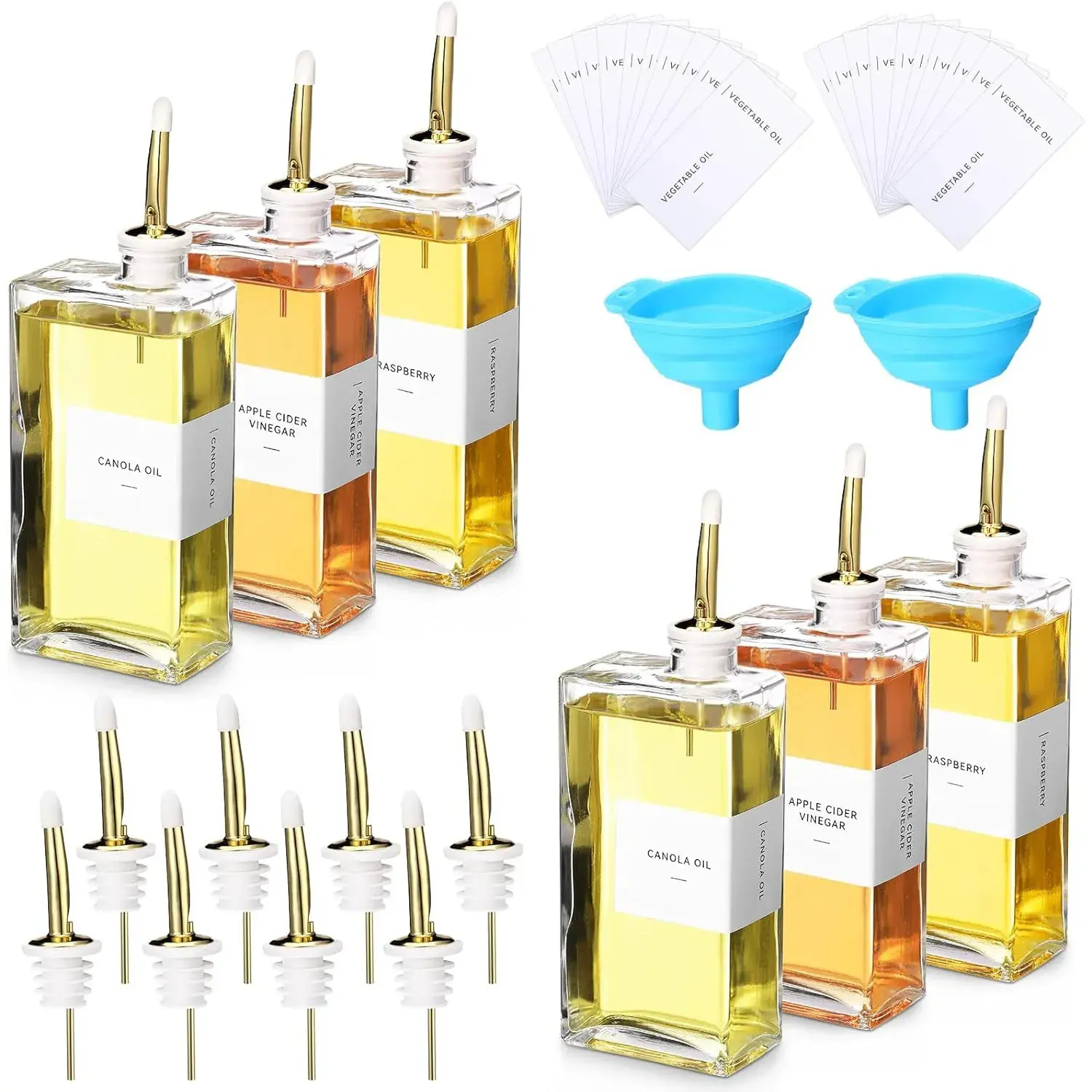 6 Sets Olive Oil Dispenser Bottles for Kitchen with Nozzles Funnel Labels Cooking Oil Dispenser 350ml Set for Kitchen Vinegar Coffee Syrup