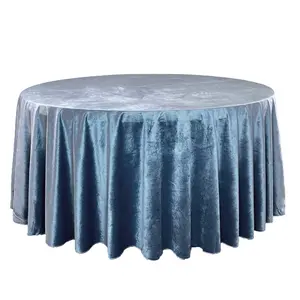 132 Inch Round Velvet Tablecloth Dusty Blue