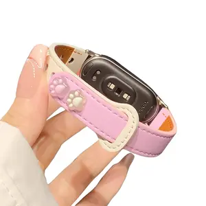 Cat Paw Pattern Dual Buckle Xiaomi Smartwatch Strap, Fits Mi Band 10/9/8 NFC Version, Colorful Cute Dopaamine Wristband, Adjustable Leather Watch Band