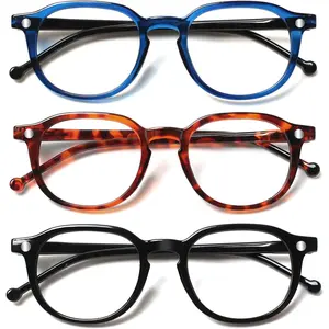 3 Pack Reading Glasses Spring Hinge Stylish Readers Black/Tortoise for Men and Women (3 Pack Mix, 2.50)