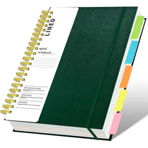 Hardcover Spiral Notebook with removable dividers 300 page,5 Subject Notebook 8"x10" B5 College Ruled Notebooks for School Note taking,Lined Journal for Women (Green)