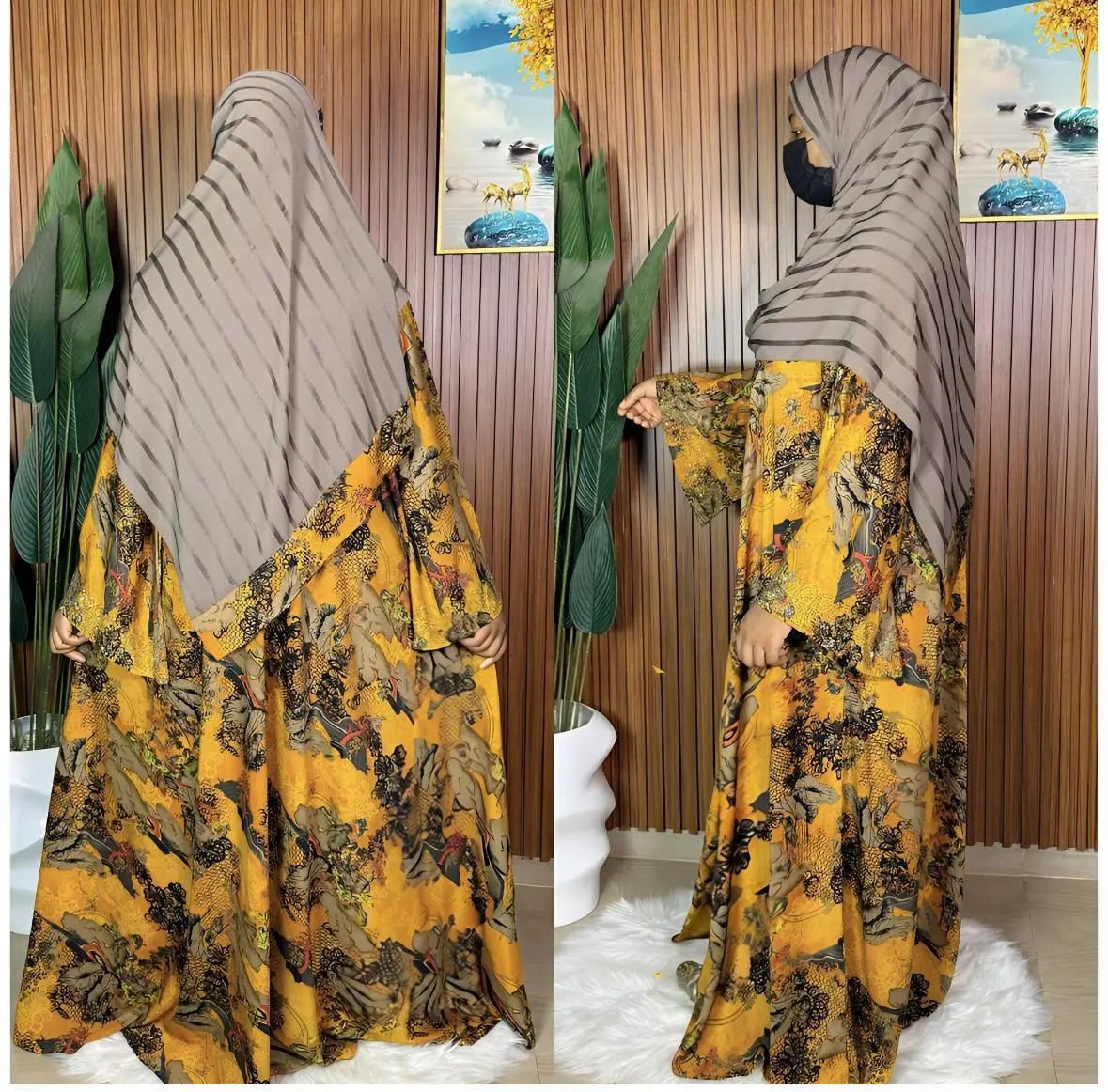 Women's Islamic 60 Inches Long Sleeve Loose Modest Fashion Abaya for Holiday Occasions