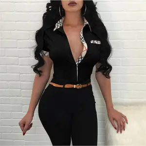 Women shirts lapel long-sleeved button top vintage plaid print casual ladies work blouse Roupas