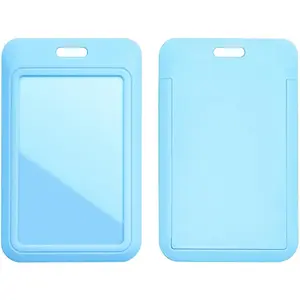 2 Pack Sliding ID Badge Holders Hard Plastic Vertical Card Cases with Clear ID Window for School, Office, Factory, Sky Blue