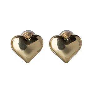 Gold Puffy Heart Mosquito Coil Clip On Stud Earrings