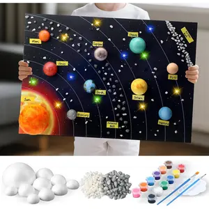 Solar System Model Kit with LED Lights Foam Balls Pigments Brushes DIY Planet Science Project for Kids School Educational Outer Space Crafts
