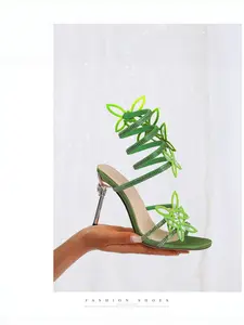 Butterfly Buckle High Heel Shoes, Sexy Style with Wraparound Strap, Sparkling Rhinestone Decor, Stiletto Heels for Parties