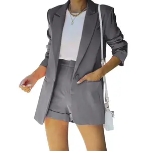 Women Sexy Bussiness Outfits 2 Piece Open Front Button Blazers + Shorts Set Jumpsuits