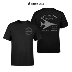 B-1B Lancer Bad To The Bone Military Aircraft T-Shirt Two Side, Vintage Streetwear Heavy Bomber Tee, Soft Cotton Blend Shirt, Aviation Graphic Apparel For Men & Women, Gift For Air Force Veterans