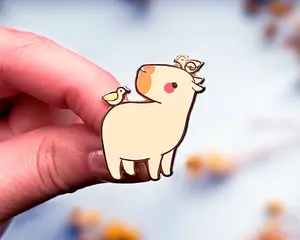 Curly the Capybara and Bird Friends Enamel Pin
