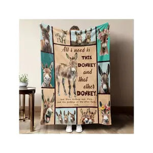 1pc Donkey Print Flannel Blanket - Soft Warm Lightweight Bedspread With Donkey Animal Theme Bedding, All-Season Cozy Throw For Women & Men, Perfect Christmas/Birthday Gift For S &, Bed Or Couch Cover (Multicolor)-30*40in