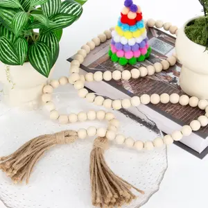 1pc Decorative Beaded with Tassel ( 58") Bohemian Boho Decoration For Wall Decor Tables Desks & Doors, Hanging Room Decor, Hanging Ornaments, Home Decor, Hangable Wooden Beads Prayer Decoration