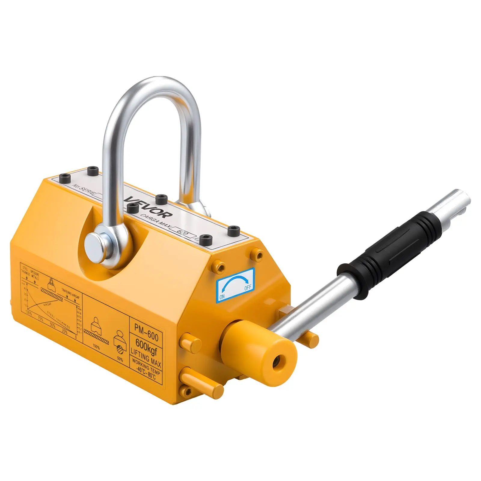 VEVOR PM-600 High-Force Permanent Magnetic Lifter, 1320 lbs (600 kg) Steel Lifting Capacity, Heavy-Duty N42 Neodymium Magnet, 10.12x4.69x6.14 inch (257x119x156 mm), 44.1 lbs, Safety Button, Industrial Flat Surface Tool, Gloves Compatible