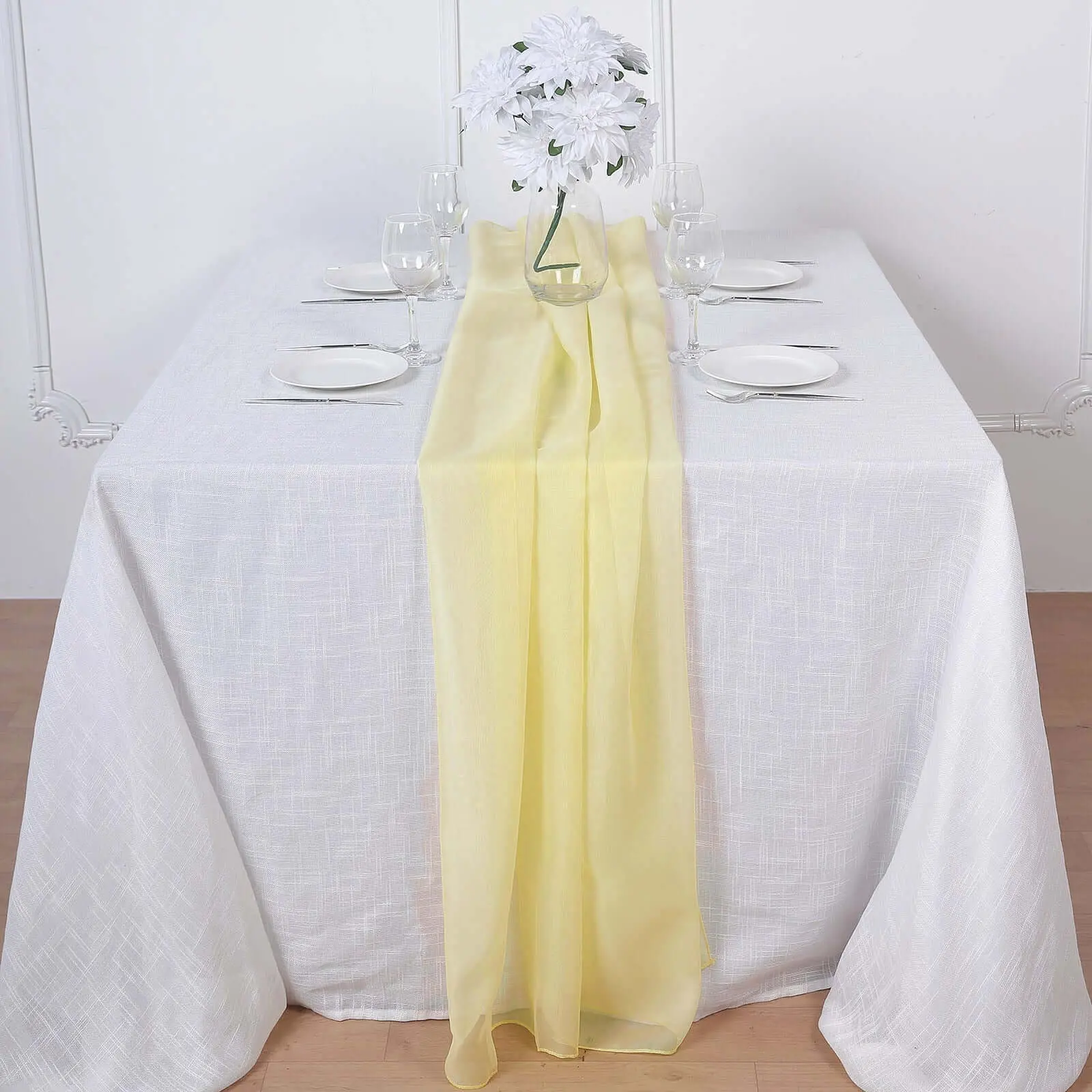 6ft Yellow Chiffon Weave Table Runner, Lightweight Cloth, Household Kitchen Linen for Party, Event Decor (Hand Wash Care)