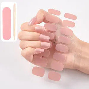 Light pink full wrapped nail polish patch, solid color self-adhesive gel nail care patch, female DIY home nail set, including nail file and nail remover, Nail Art Stickers