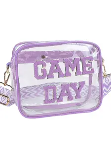 Embroidered Letter Crossbody Shoulder Bag in Transparent PVC, Stylish Minimalist Design for Travel, Cosmetic and Toiletry Organizer