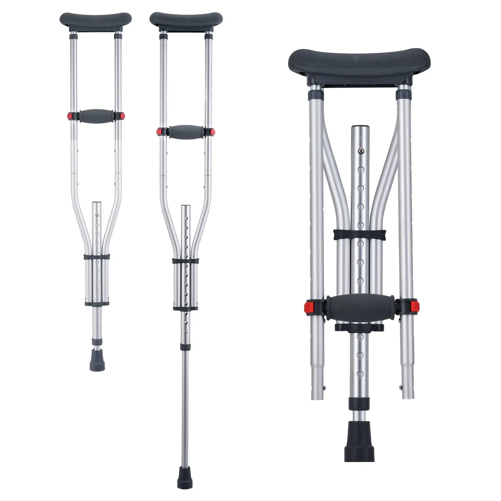 【DealsForYouDays】VEVOR Underarm Crutches, 13-Level Height Adjustable Underarm Walking Crutches, Lightweight Aluminum Crutches for Adults Teenager - with Soft Underarm Pad for Leg Injury Surgery Disabled, 1 Pair 300LBS