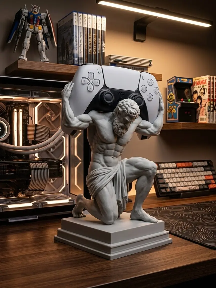 PS5 Xbox Controller Holder Stand, Atlas Greek Statue Gaming Desk Display for DualSense and Xbox Controllers