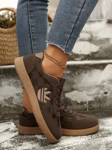 Women's Spring & Fall New Style Retro Fashion Low-Top Lace-Up Breathable Comfort Trendy Walking Shoes, Thick Sole Anti-Slip Lightweight