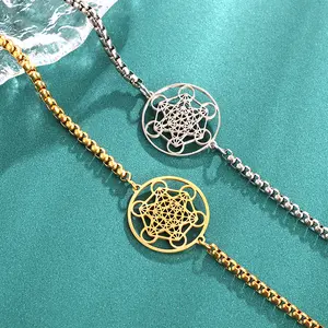 Metatron Cube Bracelet Women's Stainless Steel Archangel Day Bracelet Men's Fashion Sacred Geometry Amulet Fashion Jewelry Gift